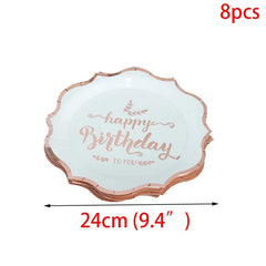 Rose Gold birthday Tableware Paper Towel Cup Plate tablecloth Disposable set Adult Birthday Party Decorations Wedding Tableware - SHOWLU FASHION STORE