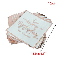 Rose Gold birthday Tableware Paper Towel Cup Plate tablecloth Disposable set Adult Birthday Party Decorations Wedding Tableware - SHOWLU FASHION STORE