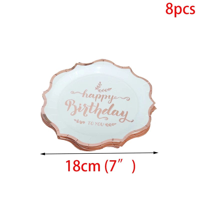 Rose Gold birthday Tableware Paper Towel Cup Plate tablecloth Disposable set Adult Birthday Party Decorations Wedding Tableware - SHOWLU FASHION STORE