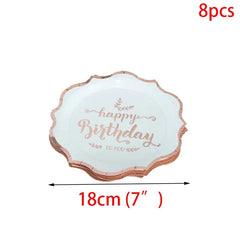 Rose Gold birthday Tableware Paper Towel Cup Plate tablecloth Disposable set Adult Birthday Party Decorations Wedding Tableware - SHOWLU FASHION STORE
