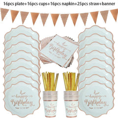 Rose Gold birthday Tableware Paper Towel Cup Plate tablecloth Disposable set Adult Birthday Party Decorations Wedding Tableware - SHOWLU FASHION STORE