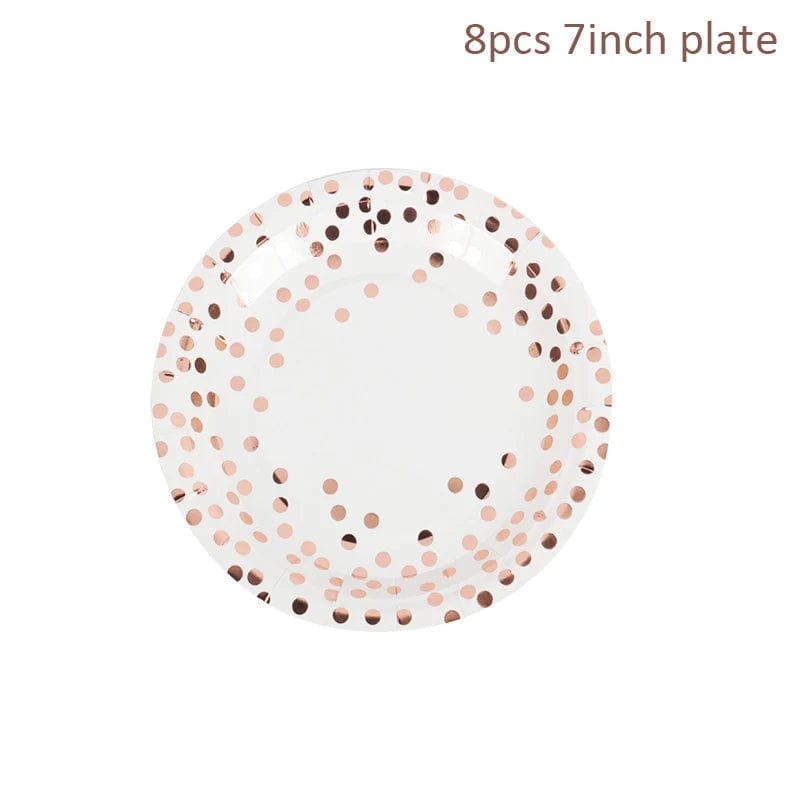 Rose Gold birthday Tableware Paper Towel Cup Plate tablecloth Disposable set Adult Birthday Party Decorations Wedding Tableware - SHOWLU FASHION STORE