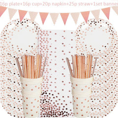 Rose Gold birthday Tableware Paper Towel Cup Plate tablecloth Disposable set Adult Birthday Party Decorations Wedding Tableware - SHOWLU FASHION STORE