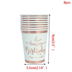 Rose Gold birthday Tableware Paper Towel Cup Plate tablecloth Disposable set Adult Birthday Party Decorations Wedding Tableware - SHOWLU FASHION STORE