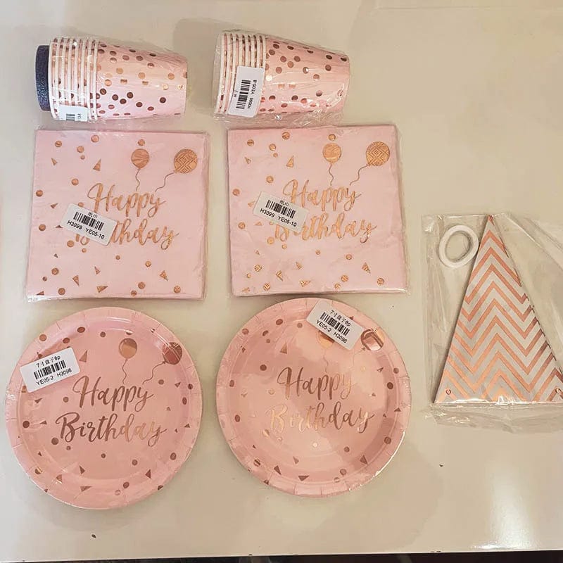 Rose Gold birthday Tableware Paper Towel Cup Plate tablecloth Disposable set Adult Birthday Party Decorations Wedding Tableware - SHOWLU FASHION STORE