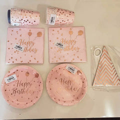 Rose Gold birthday Tableware Paper Towel Cup Plate tablecloth Disposable set Adult Birthday Party Decorations Wedding Tableware - SHOWLU FASHION STORE