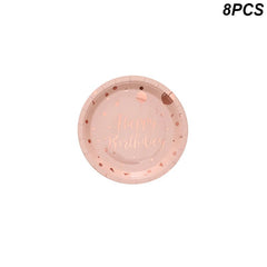 Rose Gold birthday Tableware Paper Towel Cup Plate tablecloth Disposable set Adult Birthday Party Decorations Wedding Tableware - SHOWLU FASHION STORE