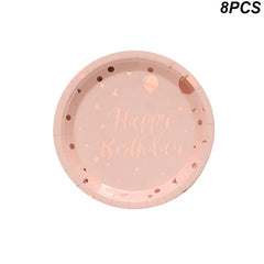 Rose Gold birthday Tableware Paper Towel Cup Plate tablecloth Disposable set Adult Birthday Party Decorations Wedding Tableware - SHOWLU FASHION STORE