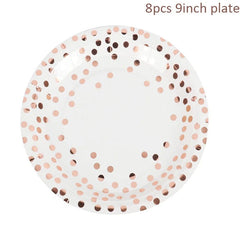 Rose Gold birthday Tableware Paper Towel Cup Plate tablecloth Disposable set Adult Birthday Party Decorations Wedding Tableware - SHOWLU FASHION STORE