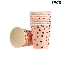 Rose Gold birthday Tableware Paper Towel Cup Plate tablecloth Disposable set Adult Birthday Party Decorations Wedding Tableware - SHOWLU FASHION STORE
