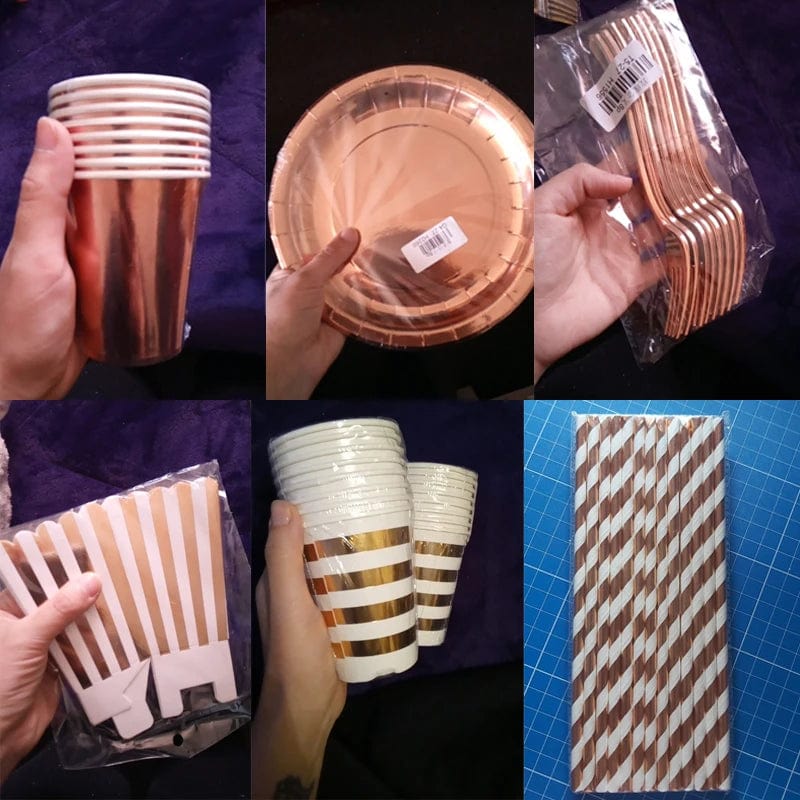 Rose Gold birthday Tableware Paper Towel Cup Plate tablecloth Disposable set Adult Birthday Party Decorations Wedding Tableware - SHOWLU FASHION STORE
