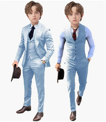 Royal Blue Kids Boys Suit Jacket Pants Vest 3 Piece Set Wedding Tuxedo Fashion Design 2 - 16 Years Customized Clothes Child Blazer - SHOWLU FASHION STORE