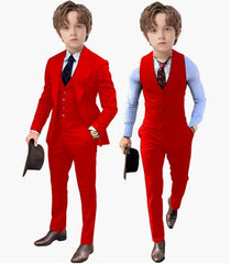 Royal Blue Kids Boys Suit Jacket Pants Vest 3 Piece Set Wedding Tuxedo Fashion Design 2 - 16 Years Customized Clothes Child Blazer - SHOWLU FASHION STORE