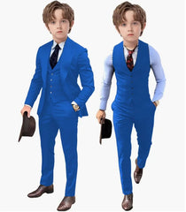Royal Blue Kids Boys Suit Jacket Pants Vest 3 Piece Set Wedding Tuxedo Fashion Design 2 - 16 Years Customized Clothes Child Blazer - SHOWLU FASHION STORE