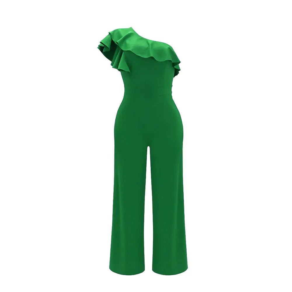 Ruffle One Shoulder Jumpsuit, Elegant Solid jumpsuit For Spring &Summer, women's Clothing - SHOWLU FASHION STORE
