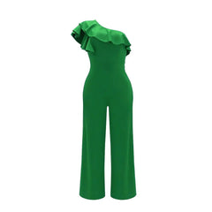 Ruffle One Shoulder Jumpsuit, Elegant Solid jumpsuit For Spring &Summer, women's Clothing - SHOWLU FASHION STORE