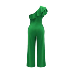 Ruffle One Shoulder Jumpsuit, Elegant Solid jumpsuit For Spring &Summer, women's Clothing - SHOWLU FASHION STORE