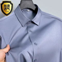 S - 6XL White Shirt Men's Spring and Autumn Business Dress Non iron Korean Fit Anti wrinkle Solid Color Shirt - SHOWLU FASHION STORE