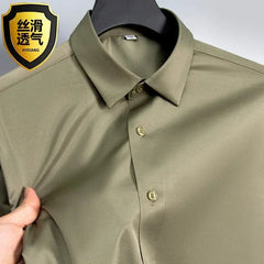 S - 6XL White Shirt Men's Spring and Autumn Business Dress Non iron Korean Fit Anti wrinkle Solid Color Shirt - SHOWLU FASHION STORE