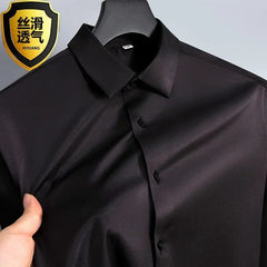 S - 6XL White Shirt Men's Spring and Autumn Business Dress Non iron Korean Fit Anti wrinkle Solid Color Shirt - SHOWLU FASHION STORE