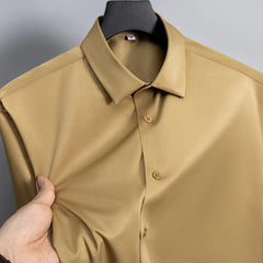 S - 6XL White Shirt Men's Spring and Autumn Business Dress Non iron Korean Fit Anti wrinkle Solid Color Shirt - SHOWLU FASHION STORE