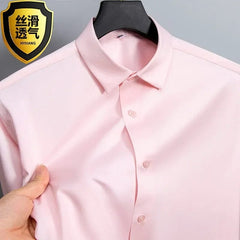 S - 6XL White Shirt Men's Spring and Autumn Business Dress Non iron Korean Fit Anti wrinkle Solid Color Shirt - SHOWLU FASHION STORE