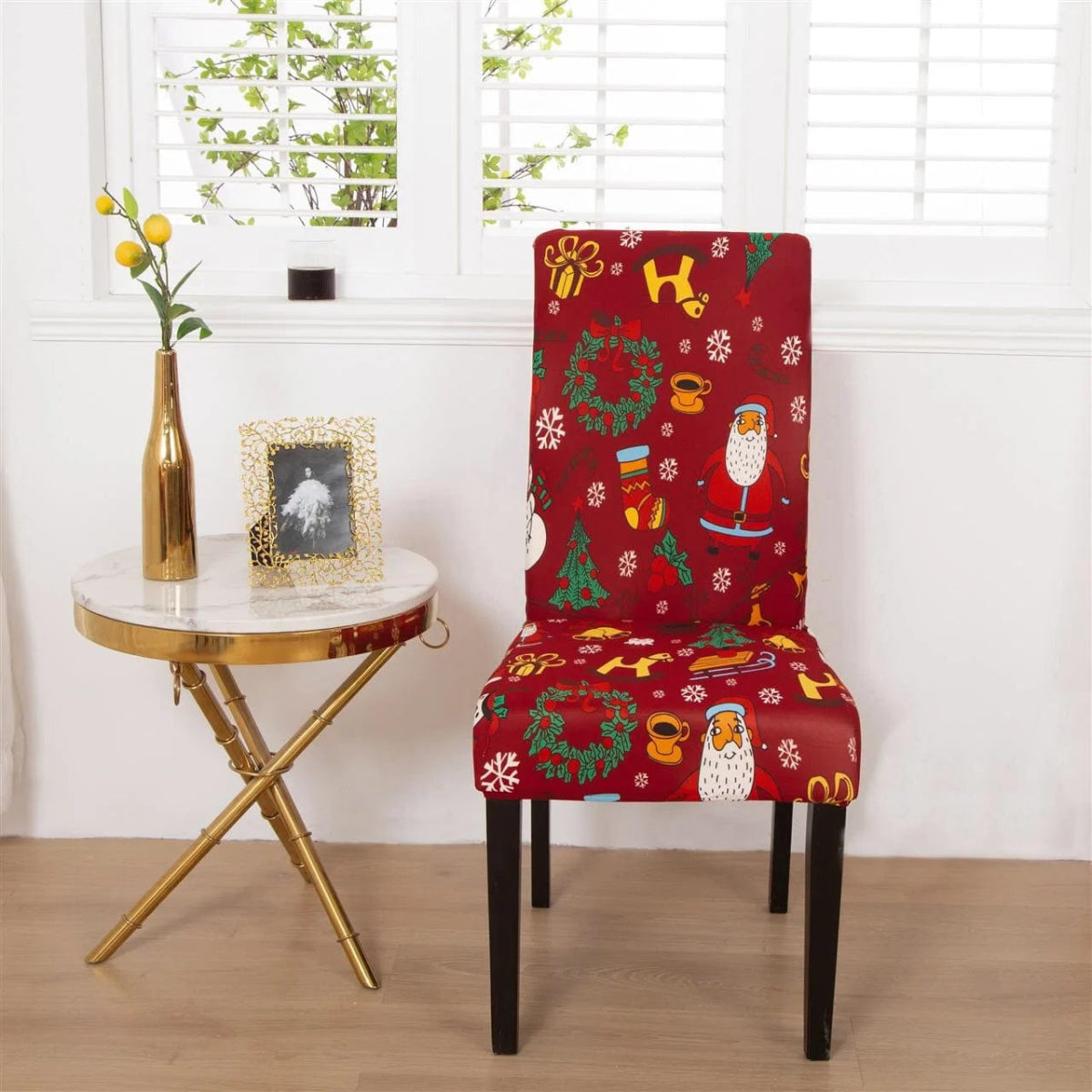 Santa Chair Covers for Dining Room Christmas Removable Slipcovers for Dining Chair Red Spandex Kitchen Chair Slipcovers Set - SHOWLU FASHION STORE