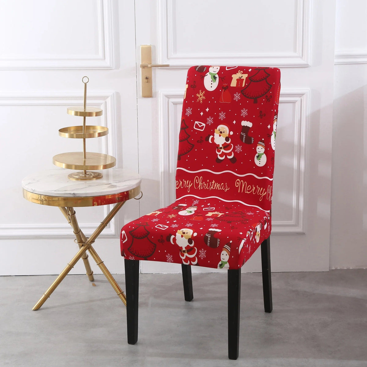 Santa Chair Covers for Dining Room Christmas Removable Slipcovers for Dining Chair Red Spandex Kitchen Chair Slipcovers Set - SHOWLU FASHION STORE