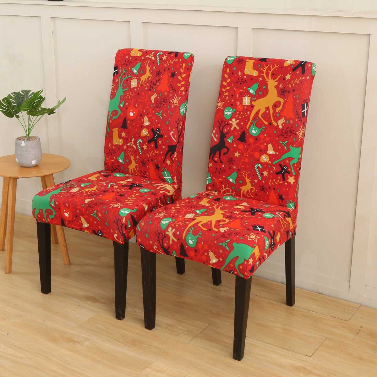 Santa Chair Covers for Dining Room Christmas Removable Slipcovers for Dining Chair Red Spandex Kitchen Chair Slipcovers Set - SHOWLU FASHION STORE