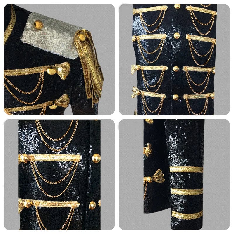 Sequin Embellished Blazer Jacket Men Stage Party Mens Suit Jacket Military Dress Tuxedo Men Blazer Singer Show DJ Costume Homme - SHOWLU FASHION STORE