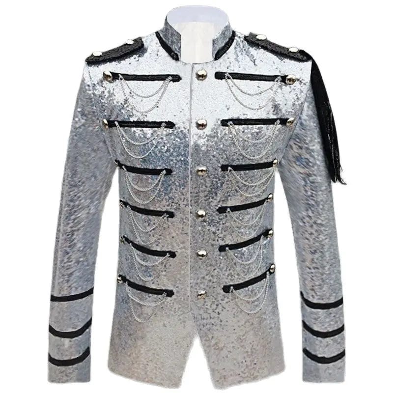 Sequin Embellished Blazer Jacket Men Stage Party Mens Suit Jacket Military Dress Tuxedo Men Blazer Singer Show DJ Costume Homme - SHOWLU FASHION STORE