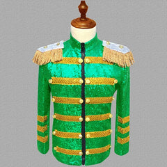 Sequin Embellished Blazer Jacket Men Stage Party Mens Suit Jacket Military Dress Tuxedo Men Blazer Singer Show DJ Costume Homme - SHOWLU FASHION STORE