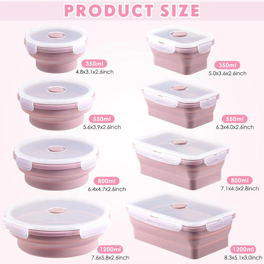 Set of 4 Silicone Food Storage Containers Collapsible Storage Containers Collapsible Bowls with Lids Reusable Foldable Bento Lun - SHOWLU FASHION STORE