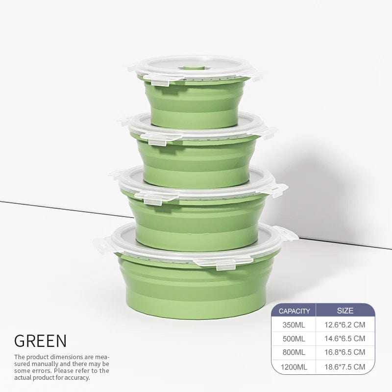 Set of 4 Silicone Food Storage Containers Collapsible Storage Containers Collapsible Bowls with Lids Reusable Foldable Bento Lun - SHOWLU FASHION STORE