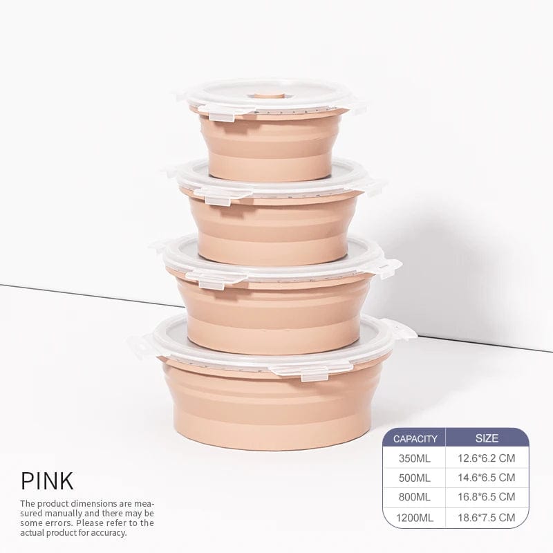 Set of 4 Silicone Food Storage Containers Collapsible Storage Containers Collapsible Bowls with Lids Reusable Foldable Bento Lun - SHOWLU FASHION STORE