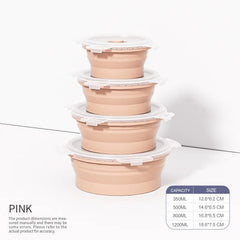 Set of 4 Silicone Food Storage Containers Collapsible Storage Containers Collapsible Bowls with Lids Reusable Foldable Bento Lun - SHOWLU FASHION STORE
