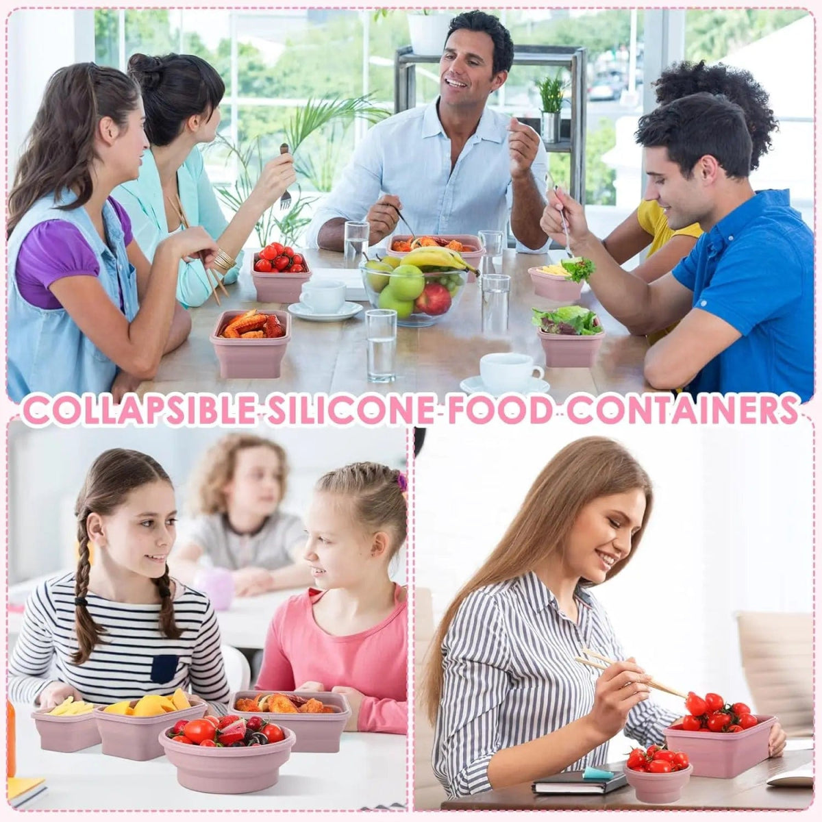 Set of 4 Silicone Food Storage Containers Collapsible Storage Containers Collapsible Bowls with Lids Reusable Foldable Bento Lun - SHOWLU FASHION STORE