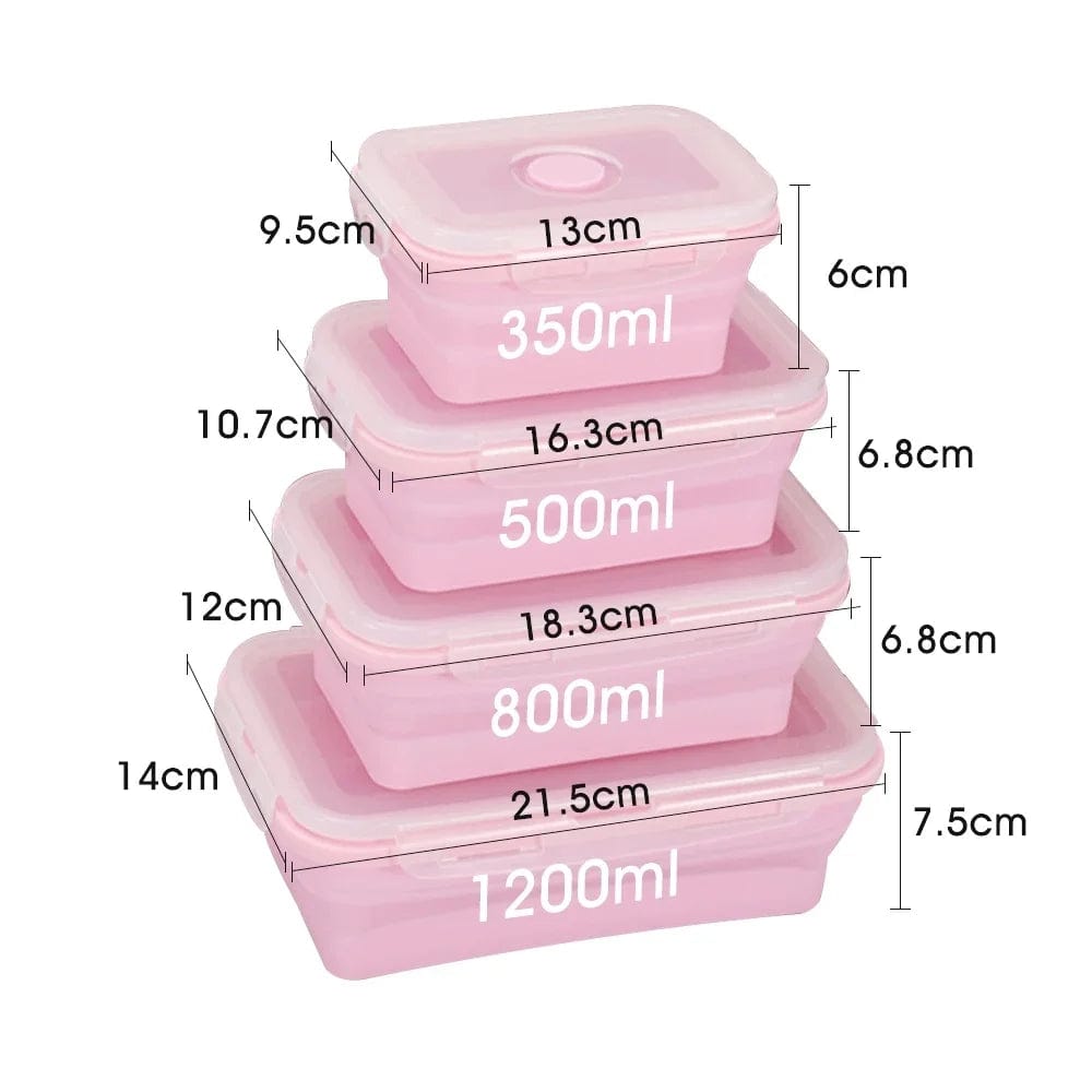Set of 4 Silicone Food Storage Containers Collapsible Storage Containers Collapsible Bowls with Lids Reusable Foldable Bento Lun - SHOWLU FASHION STORE