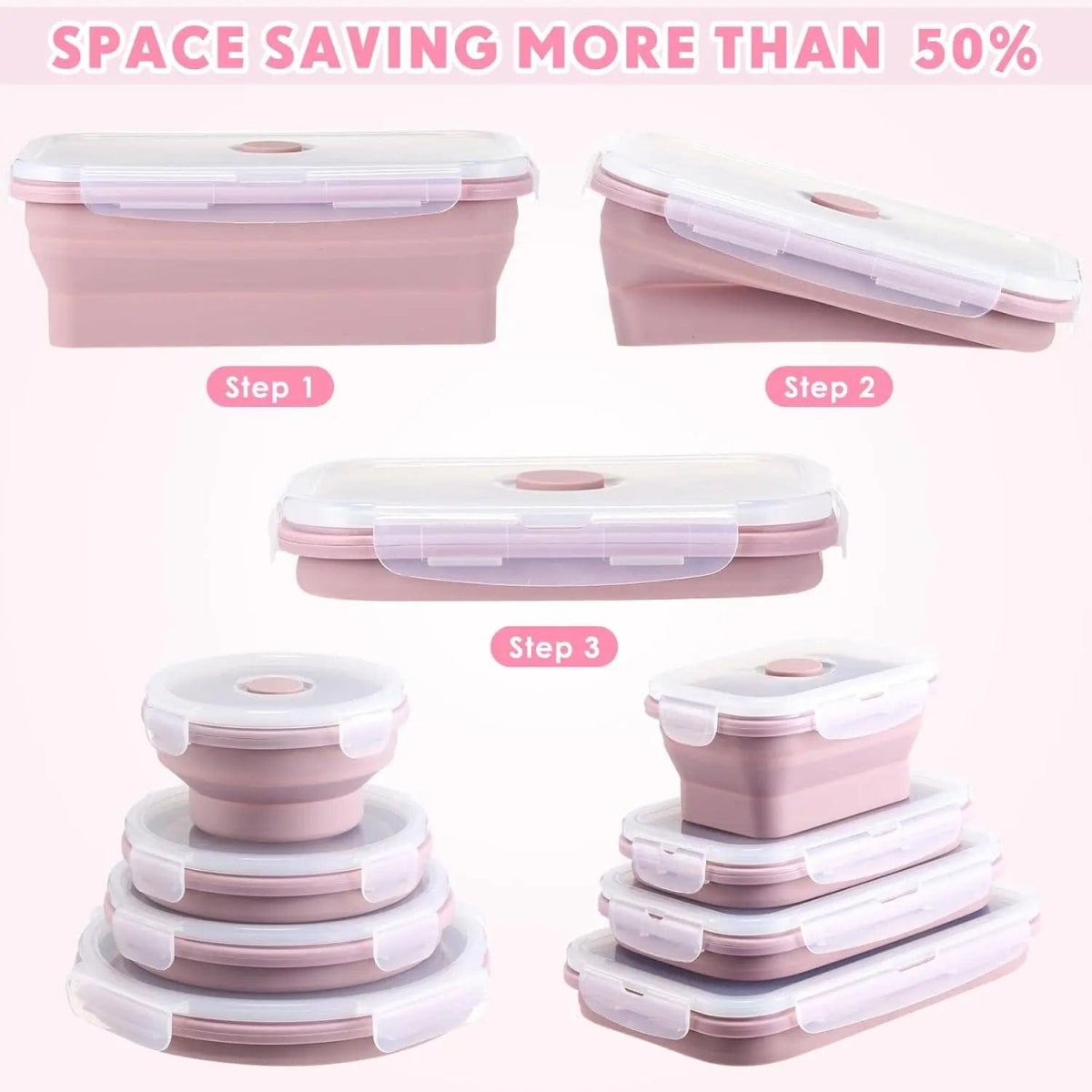 Set of 4 Silicone Food Storage Containers Collapsible Storage Containers Collapsible Bowls with Lids Reusable Foldable Bento Lun - SHOWLU FASHION STORE