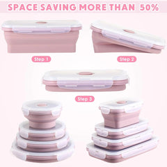 Set of 4 Silicone Food Storage Containers Collapsible Storage Containers Collapsible Bowls with Lids Reusable Foldable Bento Lun - SHOWLU FASHION STORE