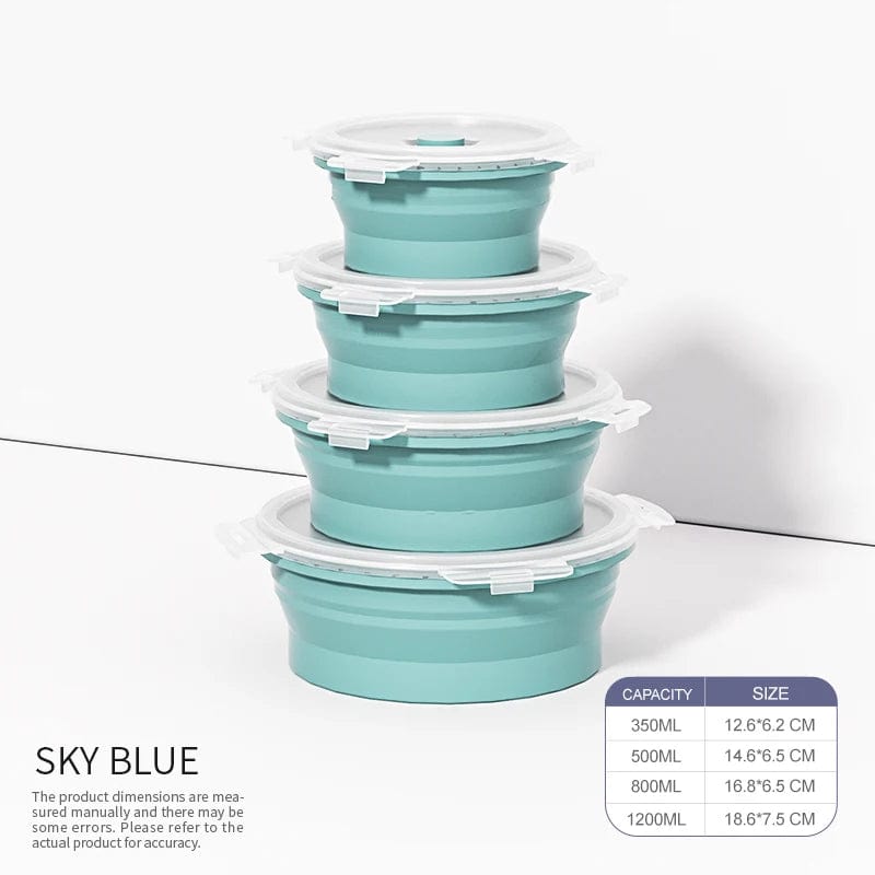 Set of 4 Silicone Food Storage Containers Collapsible Storage Containers Collapsible Bowls with Lids Reusable Foldable Bento Lun - SHOWLU FASHION STORE