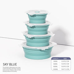 Set of 4 Silicone Food Storage Containers Collapsible Storage Containers Collapsible Bowls with Lids Reusable Foldable Bento Lun - SHOWLU FASHION STORE