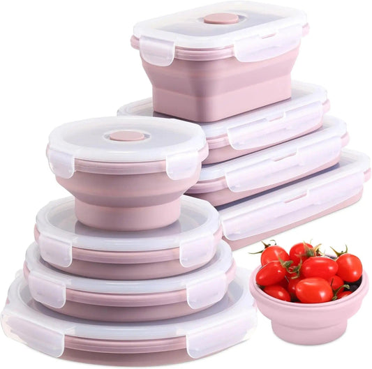 Set of 4 Silicone Food Storage Containers Collapsible Storage Containers Collapsible Bowls with Lids Reusable Foldable Bento Lun - SHOWLU FASHION STORE