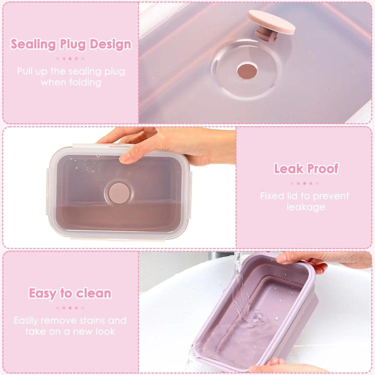 Set of 4 Silicone Food Storage Containers Collapsible Storage Containers Collapsible Bowls with Lids Reusable Foldable Bento Lun - SHOWLU FASHION STORE