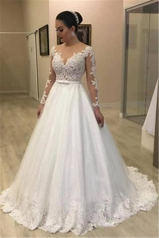 Sheer Long Sleeves Mermaid Wedding Dresses See Through Back Custom Two Pieces Bridal Gowns Modest Vestidos De Novia - SHOWLU FASHION STORE