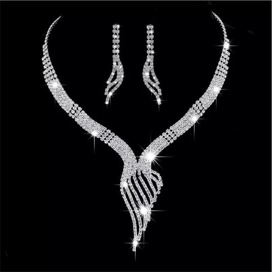 Shiny Elegant Femme Rhinestone Wedding Jewelry Sets Bridal Women Long Tassel Necklace Earrings Jewellery Set Accessories Gift - SHOWLU FASHION STORE