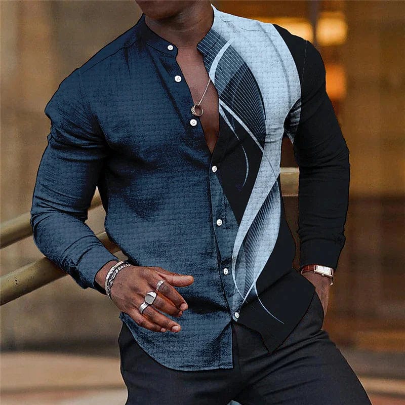 Shirt Men Lapel Stand Collar Fashion Casual Blue Purple Geometric Outdoor Street Party High Quality Fabric 2023 New Plus Size - SHOWLU FASHION STORE