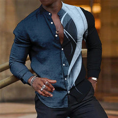 Shirt Men Lapel Stand Collar Fashion Casual Blue Purple Geometric Outdoor Street Party High Quality Fabric 2023 New Plus Size - SHOWLU FASHION STORE