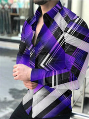 Shirt Men Lapel Stand Collar Fashion Casual Blue Purple Geometric Outdoor Street Party High Quality Fabric 2023 New Plus Size - SHOWLU FASHION STORE