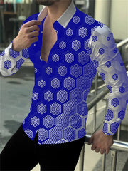 Shirt Men Lapel Stand Collar Fashion Casual Blue Purple Geometric Outdoor Street Party High Quality Fabric 2023 New Plus Size - SHOWLU FASHION STORE